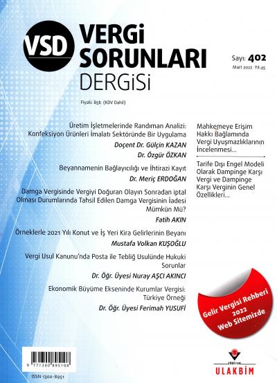 Vergi Sorunları Dergisi Sayı:402 Yıl:45 Mart 2022